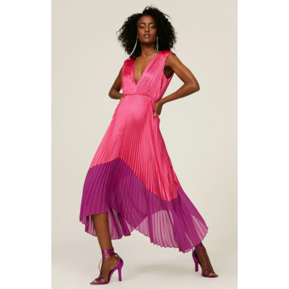 Amur Amelia V Neck Pleated Dress Size 10